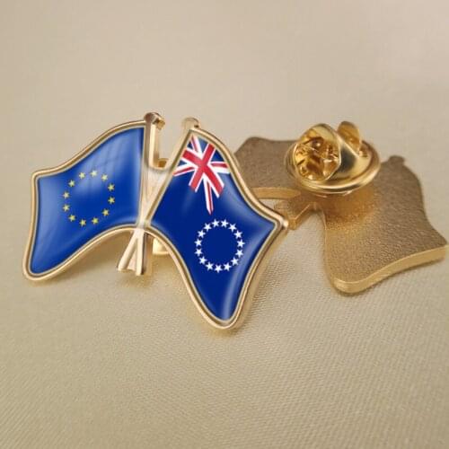 European Union and Cook Islands Crossed Double Friendship Flags Lapel Pins