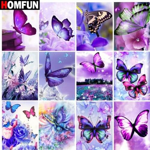 HOMFUN Rhinestone Painting Crystal Decor Diy Diamond Painting "Butterfly flower" 3D Cross Stitch Pattern Diamond Embroidery