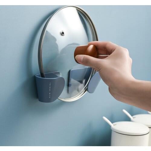 Kitchen Tools Portable Simple Kitchen Pot Lid Holder Self Adhesive Punch-Free Adjustable Spacing Storage Rack Organizer 2Pcs/set