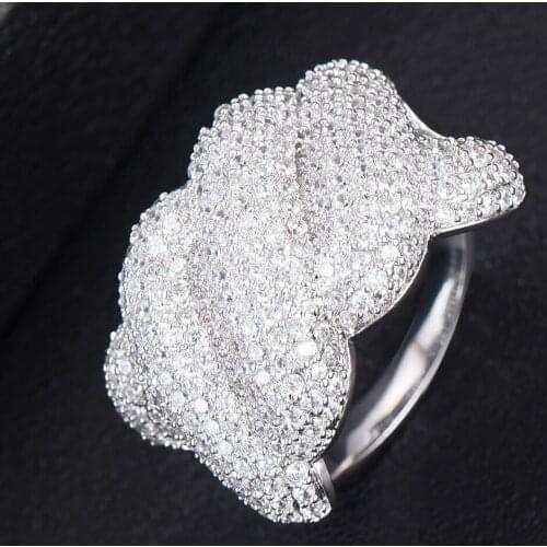 LARRAURI Dubai Luxury Stackable Gold Color Wide Ring Women Wedding CZ Zircon Engagement American Party Rings Jewelry Best Gifts