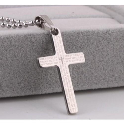 Small silver color Bible Bible cross pendant necklaces bead chain for women 316L Stainless Steel necklace wholesale