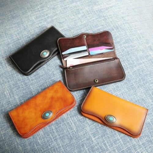 2021 Handmade Cowhide Mens Long Wallet Genuine Real Leather Clutch Wallets Vintage Zipper Coin Purse Credit Card Case Holder
