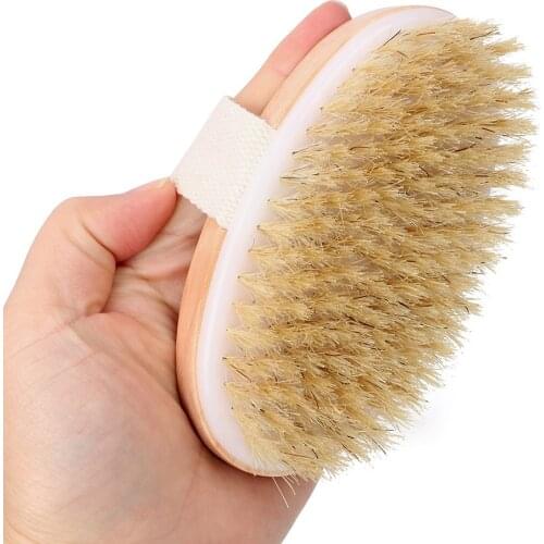 Soft Natural Bristle Brushes Dry Skin Body Brush Wooden Bath Shower Bristle Brush Spa Scrubber Exfoliating Cleaning Massage Wash