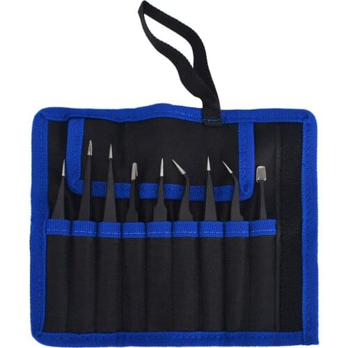 9pcs Stainless Steel Tweezers Set Precision Anti Static Repair Tool Kit for SMD Chip Jewelry Electronic Repairing Hand Tools