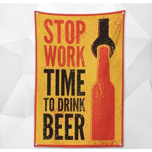STOP WORK TIME TO DRINK BEER Retro Beer Festival Banner Wall Hanging Bar Wine Cellar Cafe Parties Decor Beerfest Poster Tapestry