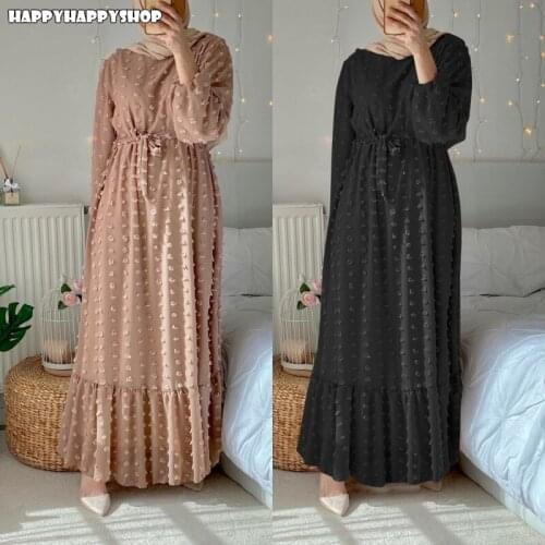 Autumn Long Dress Women Muslim Islamic Elegant Abaya Jilbab Party Dresses Turkish Lace Up Kaftan Tunic Robe Dubai EID Clothing