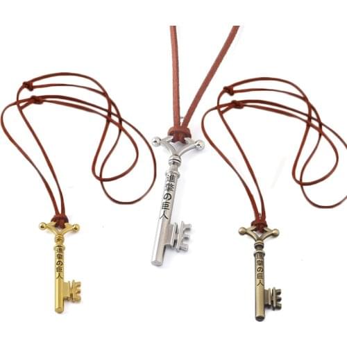 Attack On Titan Necklace Eren Key Shingeki No Kyojin Pendant Necklaces Fashion Vintage Retro Anime Jewelry For Men Cosplay