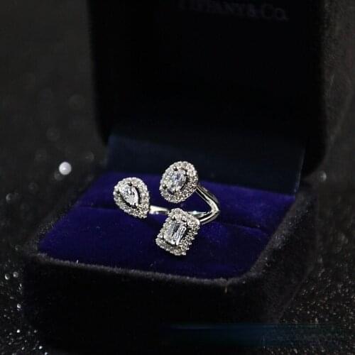 Simple Personality Three Zircon Ring Silver Color Opening Adjustable Ring Engagement Ring Jewelry Wedding Ring Ladie Lover Gift