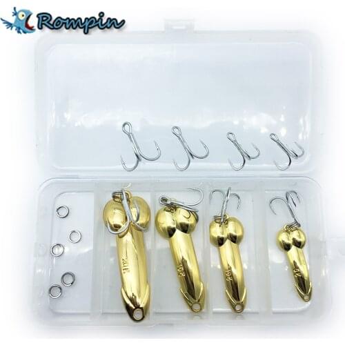 Rompin 1Box DD spoon fishing lure 5g 10g 15g 20g silver gold metal fishing bait spinner bait Treble Hook hard lures with box