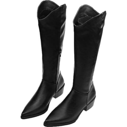 Autumn and Winter 2021 Women Fashion Pu Thick Heel Pointed Side Zipper High Tube Boots Knight Boots High Quality Hot Sale ZQ0438