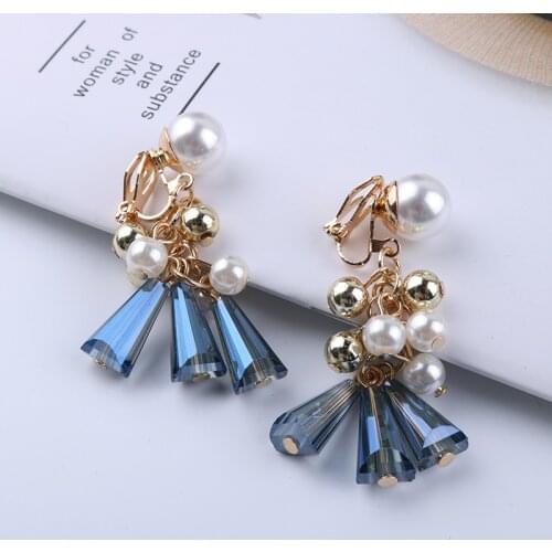 Bohemian Vintage Simulated Pearl Crystal Stone Unique Aretes Clip on Earrings for Women Without Piercing Elegant Wedding Party