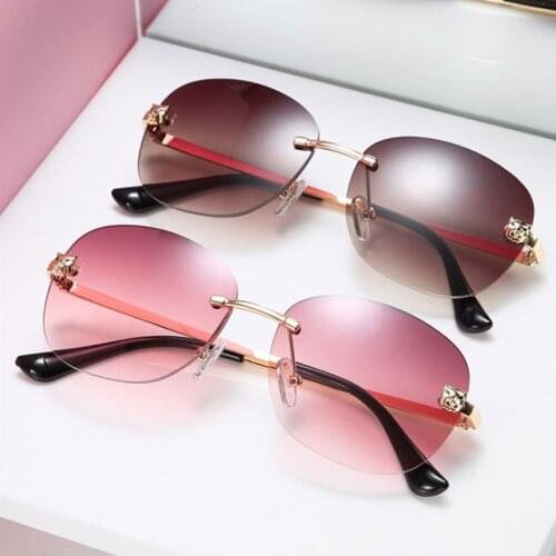 Retro Womens Round Sunglasses Men Metal Frame Gradient Unisex Classic Brand Rimless Sun Glasses For Female Oculos de sol UV400