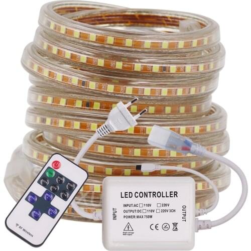 2835 LED Strip Waterproof 120leds/m LED Diode Ribbon Tape Lamp Stripe Led Light With Dimmer EU Plug 220V Red Green Blue White