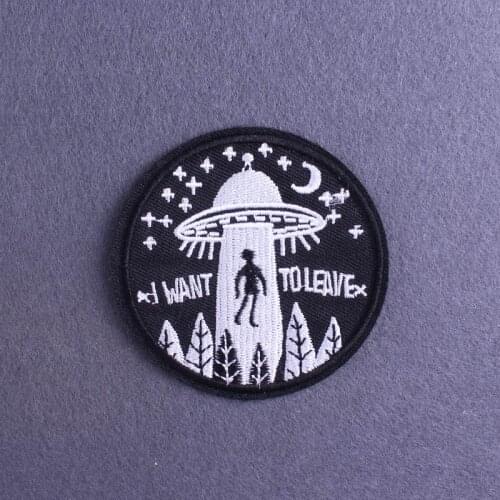 I WANT TO LEAVE Patch Space UFO Iron On Patches For Clothing Stickers Hippie Badges Embroidered Patches On Clothes Stripes