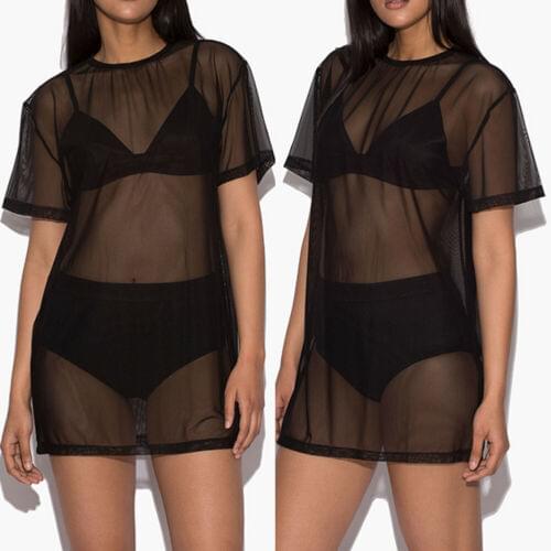 2021 Women Sexy Sheer Net Mesh Knitted Tunic Beach Cover Up Long Beach Dress Beachwear Soft Pullover Blouse Coat Swim Costume