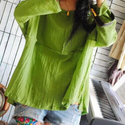 Women Blouses Camisa Feminina 2020 Irregular Pleated Cotton Linen Blouses Casual Long Sleeve Shirts Women Tops Loose Blusas