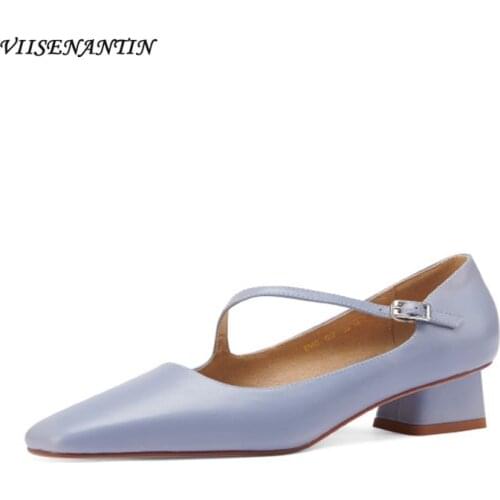 2021 new fairy style buckle blue Mary Jane shoes female retro thick heel square toe shoes