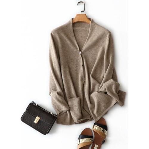 2020 Autumn New V-neck 100% Cashmere Sweater Soft Cardigan Sweaters Coat Knitted European and American Style Women Tops