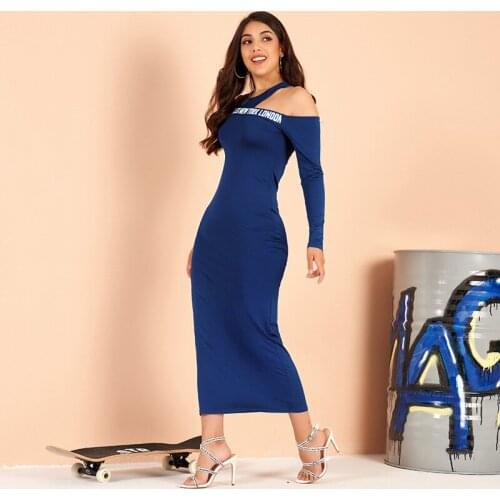 Summer New Fashion Womens Temperament Sexy Strapless Letter Printing Slim Bag Hip High Stretch Long Sleeve Long Dress