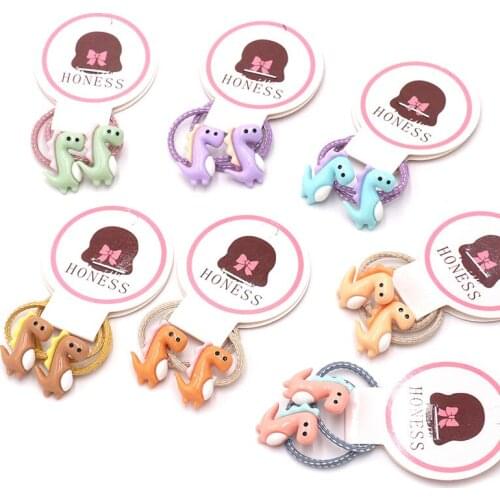 1Pair New Children Cartoon Hair Accessories Girls Acrylic Animal Headbands Kids Cute Dinosaur High Elastic Rubber Band Headwear