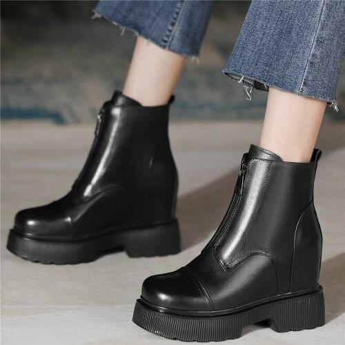 2021 Fashion Sneakers Women Genuine Leather Wedges High Heel Ankle Boots Female High Top Chunky Platform Creepers Casual Shoes