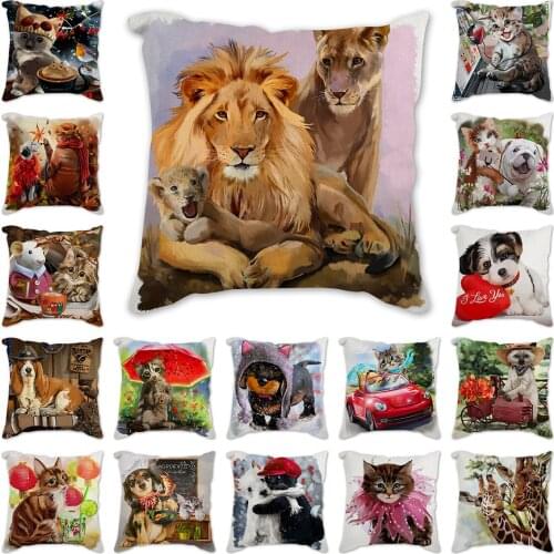 45cm*45cm animals design linen/cotton throw pillow covers couch cushion cover home decor pillow Lion cat dog giraffes Decorative