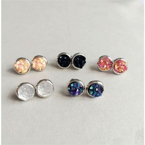 5 Colors Round Stud Earrings Fashion Resin Lava Quartz Stone Earings Color Cute Brand Jewelry for Women