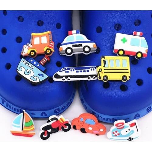 50pcs Wholesale PVC Transportation School Bus Shoes Accessories Cool Garden Shoe Decorations Fit Croc Jibz Charm