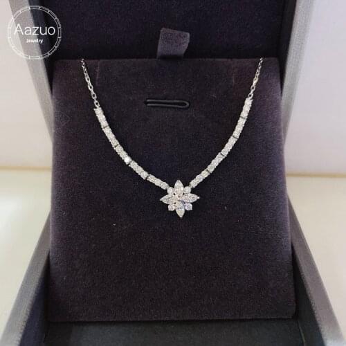 Aazuo 18K Orignal White Gold Real Diamond 1.0ct Grand Banquet Snowflak Necklace gifted for Women Wedding Link Chain Au750