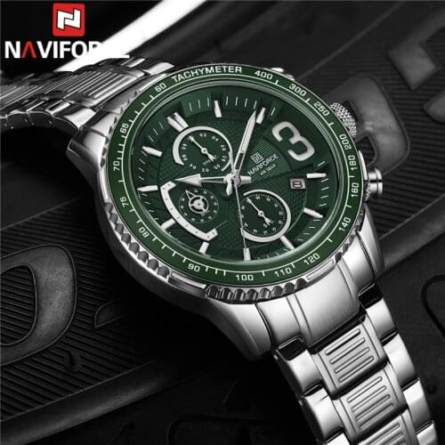 NAVIFORCE Men Watch Date Sport Man Wristwatch Top Brand Luxury New Military Chronograph Stainless Steel Quartz Male Clock 8017