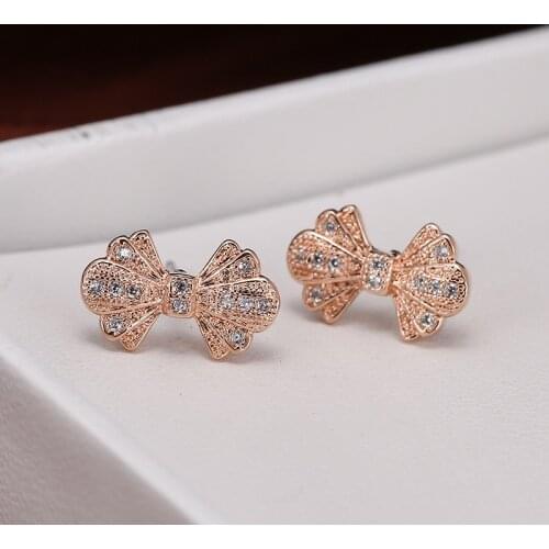 DE284 Fashion Delicacy Sweet 4A Zircon GIRLS Bow Ear Stud GIRLS Gift Party Banquet WOMENS Jewelry Ear Stud 2021