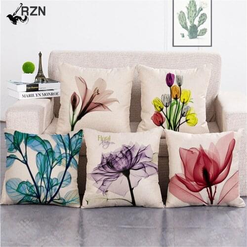Colorful Flowers Printed Decorative Throw Pillow Floral Plant Cushion Cover Decoration Home Textile For Sofa Home Almofadas
