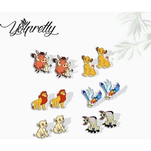 2021 New Lion King Simba and Friends Epoxy Handcraft Acrylic Stud Earrings for Kids