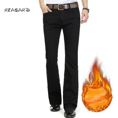 Winter Warm fleece flare Jeans Thickening Boot Cut Jeans Male Mid Waist Business casual flares pants Bellbottom Trousers 26-38