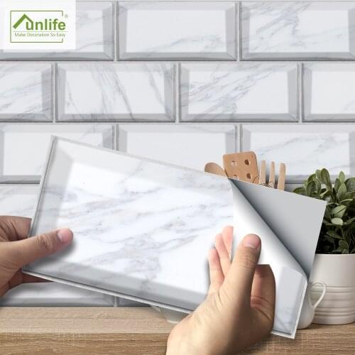 Funlife Eco-friendly Waterproof PVC 20x10cm White Marble Diy Peel&Stick Wall and Tile Stickers For Bathroom and Kitchens Decors