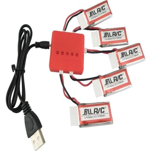 5pcs/lot 3.7V 380mAh Lipo Battery 5 In 1 Charger for Hubsan X4 H107c H107d V252 SYMA X11C UDI U816 Helicopters RC Drone