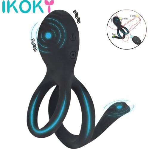 IKOKY Vibrating Penis Cock Ring 7 Speed Delay Ejaculation Erection Lock Ring Wireless RC Long Lasting Sex Toy for Men