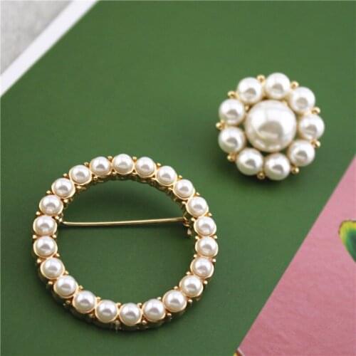 Korean trendy pearl ring pin, lady suit small corsage, silk scarf shawl round brooch, small collar pin