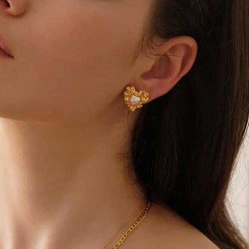 L34 Amorita Boutique EuropeanTrend Heart Pearl Stud Earring For Women Girl Gift