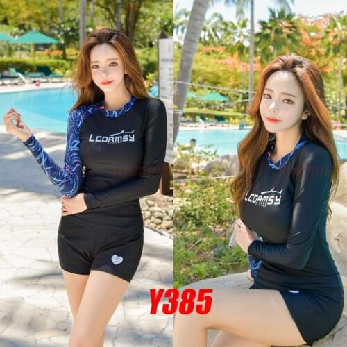 LCDRMSY Y385 WOMENS RASH GUARDS BEACH LONG SLEEVES SURFING SWIMMING TOP SHIRTS+SHORTS SET WATER SPORTS GYM WETSUIT QUICK-DRYING