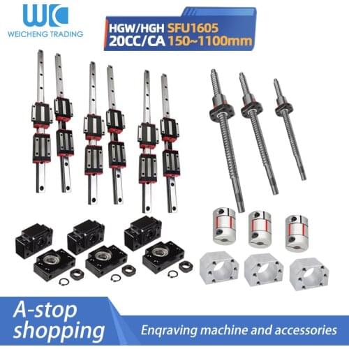 6sets linear rail HGH20 linear guide CUSTOMIZED length+ linear bearing blocks+SFU1605 ball screw+3BK12/BF12+ DSG16H nut+Coupler