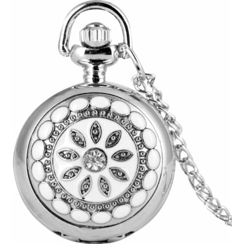 Fashion Silver Flower Quartz Pocket Watch Necklace Pendant Women Lady GIft P205