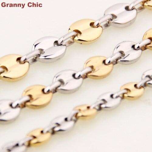 Granny Chic 7"-40" Jewelry for Men Silver Gold Two Tones Stainless Steel Handmade Link Necklace or Bracelet 7/9/11mm