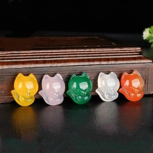 Natural Green Chalcedony Fox Jade Pendant Necklace Chinese Hand-Carved Charm Jewelry Agate Accessories Amulet Men Women Gifts