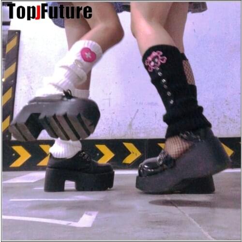 Harajuku Punk Embroidery Skull Love Heart Knitted Leg Warmer Socks Japanese Lolita Kawaii Foot Warming Leg Cover Heap Heap Socks