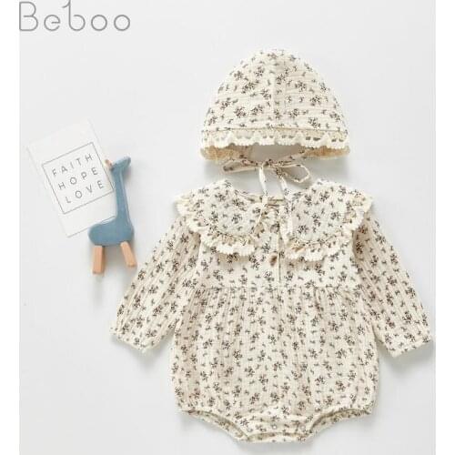 2021 Spring New Baby Bodysuit Infant Girls Floral Pure Cotton Climbing Clothing Fashion Ins Korean Style Jumpsuit Babies Clothes