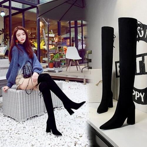 New Over The Knee Boots Women Shoes Winter Stretch Keep Warm High Heels Long ShoesElastic Band