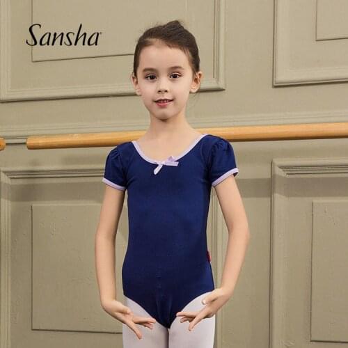 Sansha Girls Short Sleeve Leotard Cotton Lycra Dancewear For Kids Gymnastics Leotard Ballet Dance Practice Y1613C