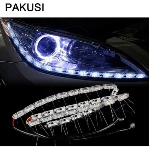 PAKUSI NEW Car LED Strip Lamp DRL lights 12V For Renault duster Lada vesta VW Volvo Opel MG accessories White+Yellow turn signal