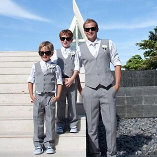 Gray Boys Formal Wear Tuxedos Children Clothing For Beach Wedding Party Kids Suit Boy Set 2pcs (Vest+Pants) Custom